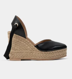 Outlet ALPARGATA CUÑA PIEL NEGRO Mujer Sandalias Y Plataformas