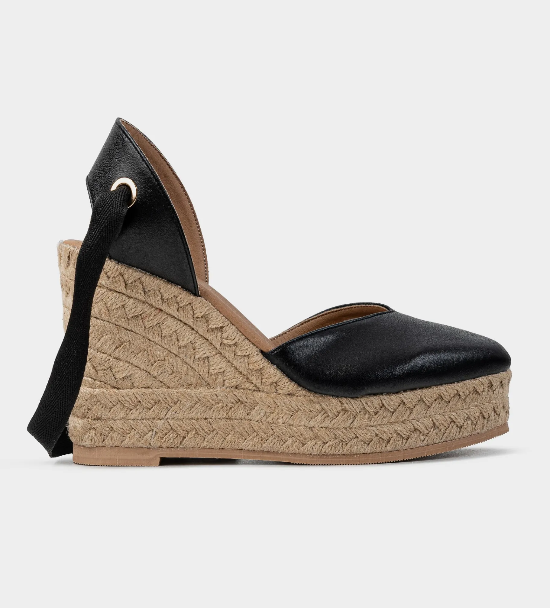 Outlet ALPARGATA CUÑA PIEL NEGRO Mujer Sandalias Y Plataformas