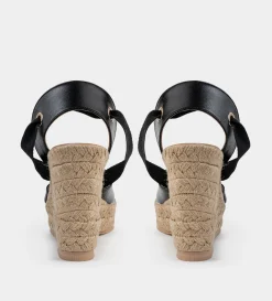Outlet ALPARGATA CUÑA PIEL NEGRO Mujer Sandalias Y Plataformas