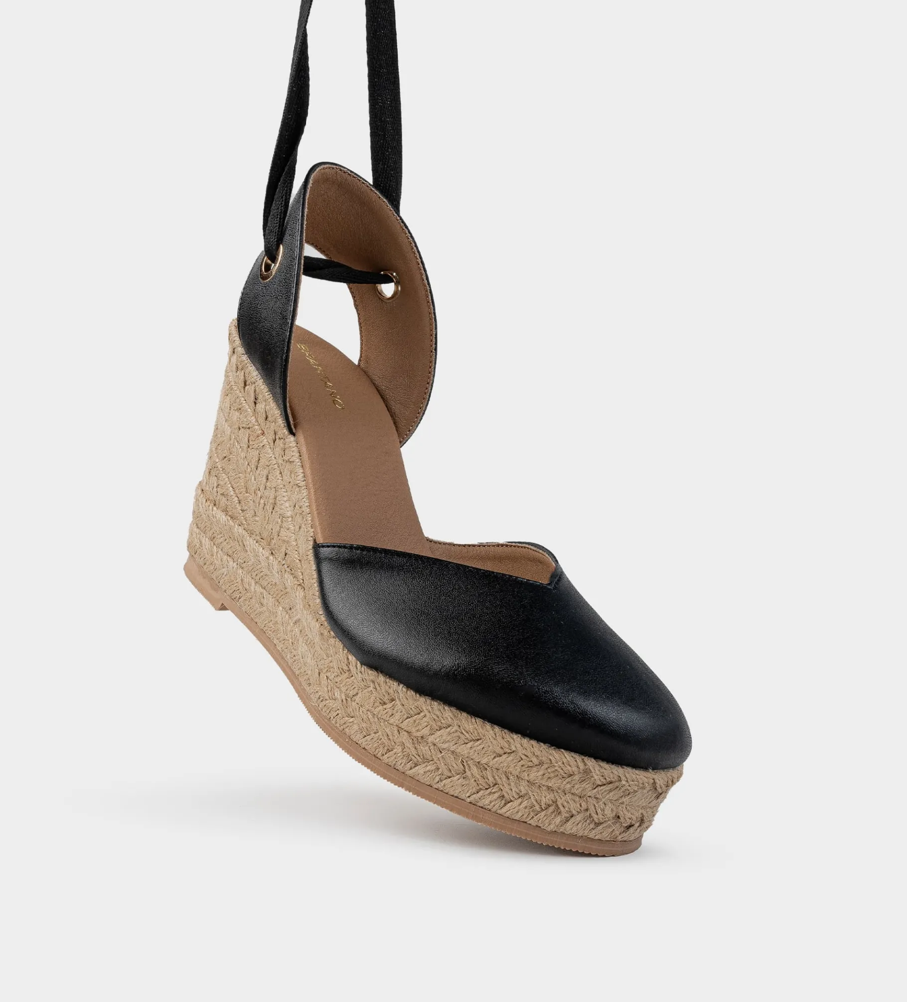 Outlet ALPARGATA CUÑA PIEL NEGRO Mujer Sandalias Y Plataformas