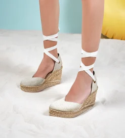 Outlet ALPARGATA CUÑA TEXTIL BEIGE ORO Mujer Sandalias Y Plataformas