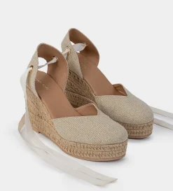 Outlet ALPARGATA CUÑA TEXTIL BEIGE ORO Mujer Sandalias Y Plataformas