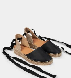 Clearance ALPARGATA PLANA YUTE PIEL NEGRO Mujer Flats Y Mocasines