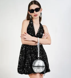 New BOLSO BOLA DISCO PIEL PLATA Mujer Fiesta | Bolsos Y Accesorios