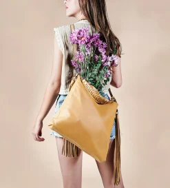 New BOLSO TOTE FLECOS PIEL BEIGE Mujer Piel Auténtica | Western