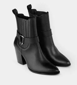 Online BOTA MEDIA WESTERN HEBILLA PIEL NEGRO Mujer Botas Y Botines