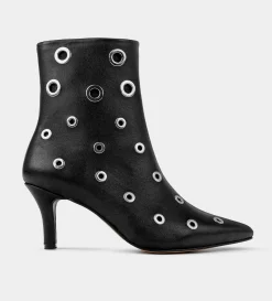 Hot BOTÍN TACÓN PIEL NEGRO OJILLOS Mujer Botas Y Botines | Piel Auténtica