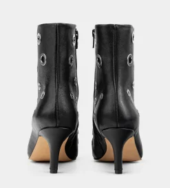 Hot BOTÍN TACÓN PIEL NEGRO OJILLOS Mujer Botas Y Botines | Piel Auténtica