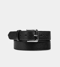 Sale CINTURÓN TEXTURA PIEL AUTÉNTICA NEGRO Hombre Cinturones | Cinturones