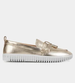 Sale MOCASÍN CASUAL PIEL ORO Mujer Flats Y Mocasines
