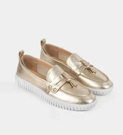Sale MOCASÍN CASUAL PIEL ORO Mujer Flats Y Mocasines