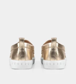 Sale MOCASÍN CASUAL PIEL ORO Mujer Flats Y Mocasines