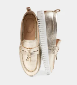 Sale MOCASÍN CASUAL PIEL ORO Mujer Flats Y Mocasines
