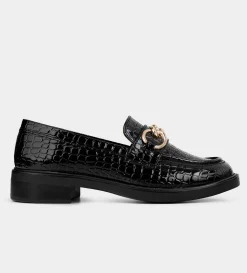 Best MOCASÍN HERRAJE CHAROL GRABADO NEGRO Mujer Flats Y Mocasines