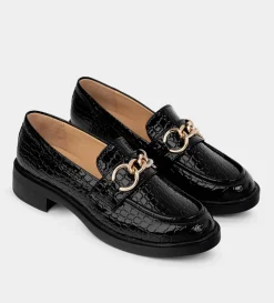 Best MOCASÍN HERRAJE CHAROL GRABADO NEGRO Mujer Flats Y Mocasines