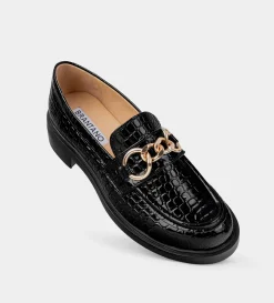 Best MOCASÍN HERRAJE CHAROL GRABADO NEGRO Mujer Flats Y Mocasines