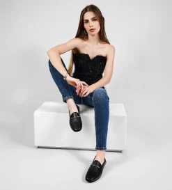 Fashion MOCASÍN HERRAJE PIEL NEGRO Mujer Piel Auténtica | Flats Y Mocasines