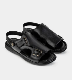 New SANDALIA CONFORT AJUSTABLE PIEL NEGRO Hombre Sandalias
