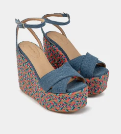 Sale SANDALIA CUÑA DENIM MULTICOLOR Mujer Sandalias Y Plataformas