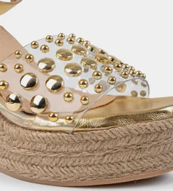 Online SANDALIA CUÑA MICA ESTOPEROLES ORO Mujer Sandalias Y Plataformas