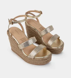 Discount SANDALIA CUÑA TIRAS ORO Mujer Sandalias Y Plataformas