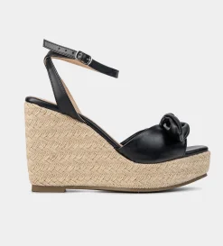 Sale SANDALIA CUÑA YUTE MOÑO NEGRO Mujer Sandalias Y Plataformas