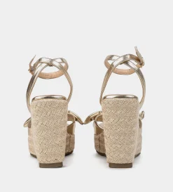Online SANDALIA CUÑA YUTE MOÑO ORO Mujer Sandalias Y Plataformas