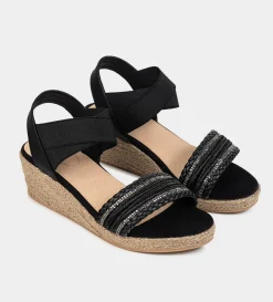New SANDALIA CUÑA YUTE NEGRO Mujer Sandalias Y Plataformas