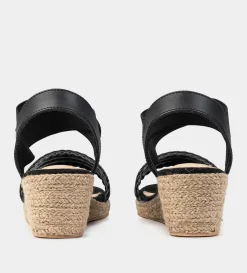 New SANDALIA CUÑA YUTE NEGRO Mujer Sandalias Y Plataformas