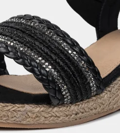 New SANDALIA CUÑA YUTE NEGRO Mujer Sandalias Y Plataformas