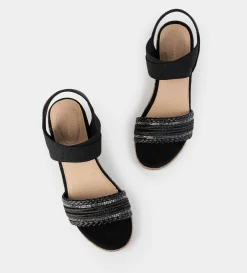 New SANDALIA CUÑA YUTE NEGRO Mujer Sandalias Y Plataformas