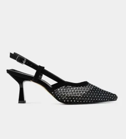 New SANDALIA DESTALONADA MALLA BRILLOS NEGRO Mujer Fiesta | Tacones Y Zapatillas