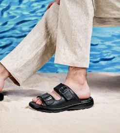 Fashion SANDALIA DOBLE CORREA PIEL NEGRO Hombre Sandalias