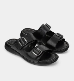 Fashion SANDALIA DOBLE CORREA PIEL NEGRO Hombre Sandalias
