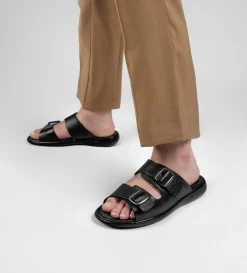 Fashion SANDALIA DOBLE CORREA PIEL NEGRO Hombre Sandalias