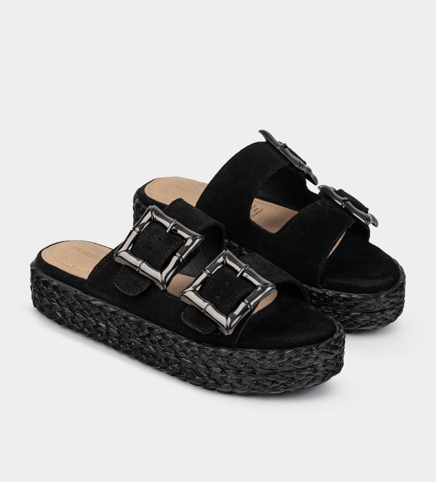 Fashion SANDALIA DOBLE HEBILLA GAMUZA NEGRO Mujer Sandalias Y Plataformas