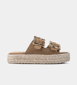 Clearance SANDALIA DOBLE HEBILLA GAMUZA CAMEL Mujer Sandalias Y Plataformas