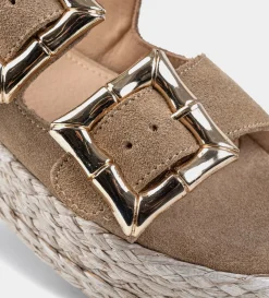 Clearance SANDALIA DOBLE HEBILLA GAMUZA CAMEL Mujer Sandalias Y Plataformas