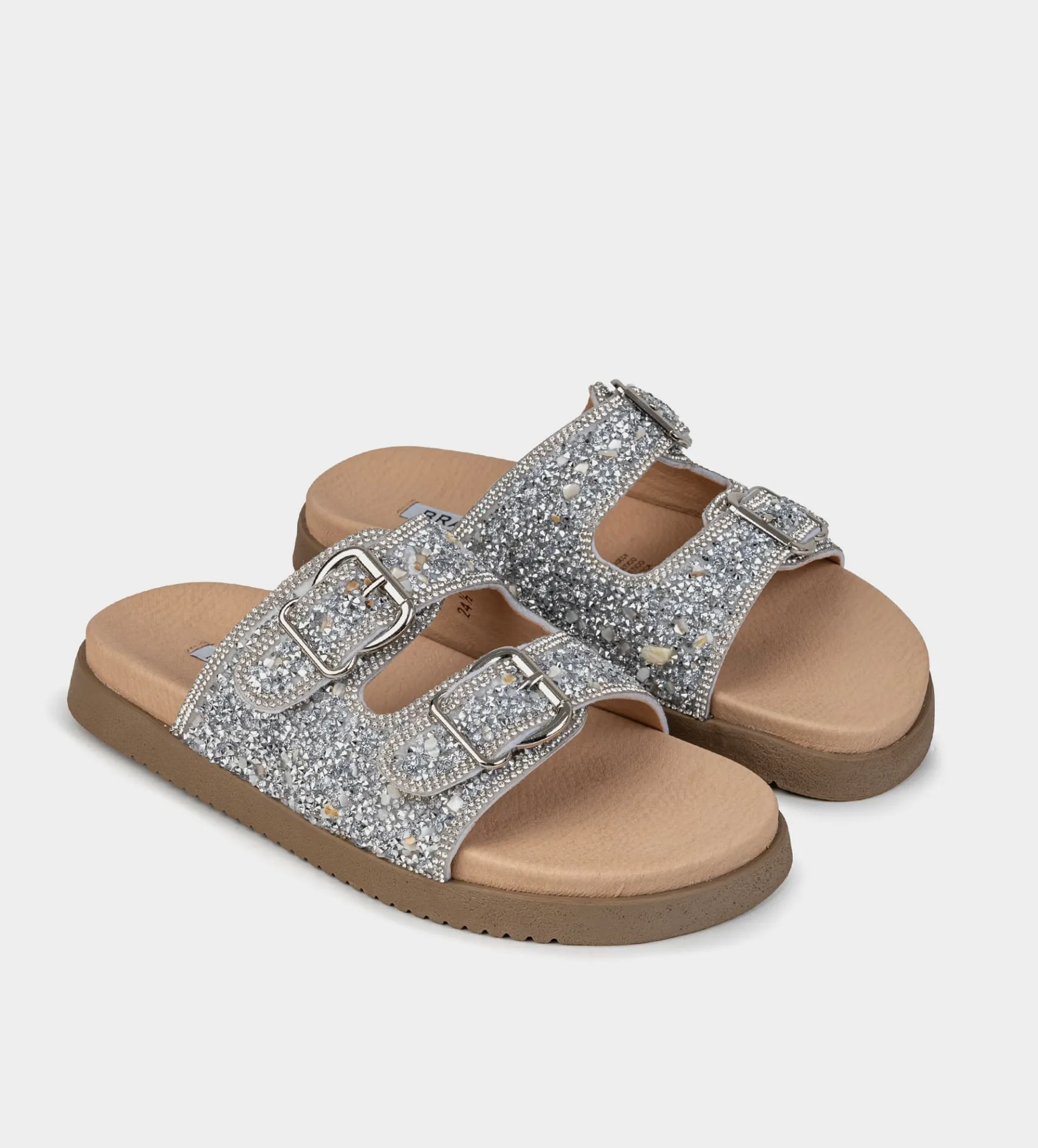 Online SANDALIA DOBLE HEBILLAS BRILLOS PLATA Mujer Sandalias Y Plataformas