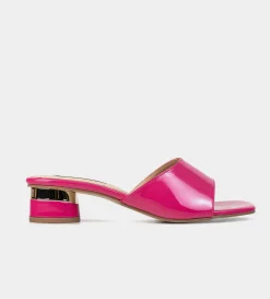 Fashion SANDALIA MULE TACÓN BAJO CHAROL ROSA Mujer Sandalias Y Plataformas