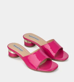 Fashion SANDALIA MULE TACÓN BAJO CHAROL ROSA Mujer Sandalias Y Plataformas