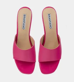 Fashion SANDALIA MULE TACÓN BAJO CHAROL ROSA Mujer Sandalias Y Plataformas
