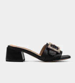 Outlet SANDALIA MULE TACÓN PIEL NEGRO Mujer Fiesta | Sandalias Y Plataformas