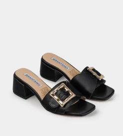 Outlet SANDALIA MULE TACÓN PIEL NEGRO Mujer Fiesta | Sandalias Y Plataformas