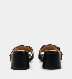 Outlet SANDALIA MULE TACÓN PIEL NEGRO Mujer Fiesta | Sandalias Y Plataformas