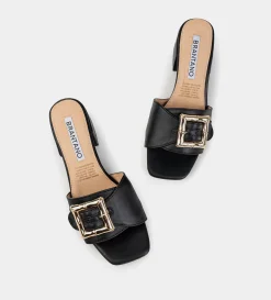 Outlet SANDALIA MULE TACÓN PIEL NEGRO Mujer Fiesta | Sandalias Y Plataformas