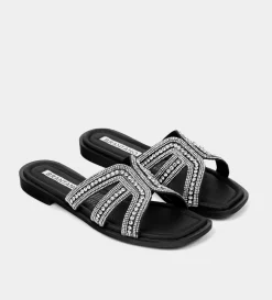 Best SANDALIA PLANA BRILLOS NEGRO Mujer Sandalias Y Plataformas