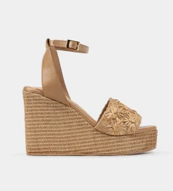 Outlet SANDALIA PLATAFORMA YUTE BORDADO FLORAL BEIGE Mujer Sandalias Y Plataformas
