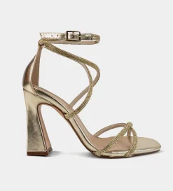 Online SANDALIA TACÓN BRILLOS ORO Mujer Fiesta | Sandalias Y Plataformas