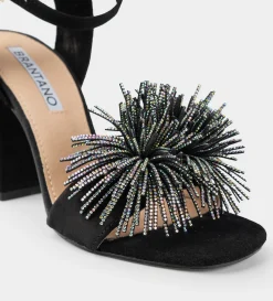 Sale SANDALIA TACÓN BRILLOS PIEL GAMUZA NEGRO Mujer Fiesta | Sandalias Y Plataformas